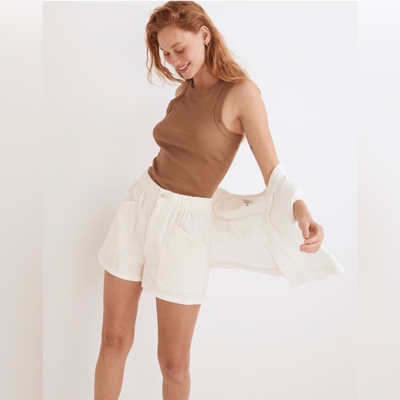 NWT Madewell Garment-Dyed Pull-On Utility Shorts White Cream Size 29 - Picture 1 of 12